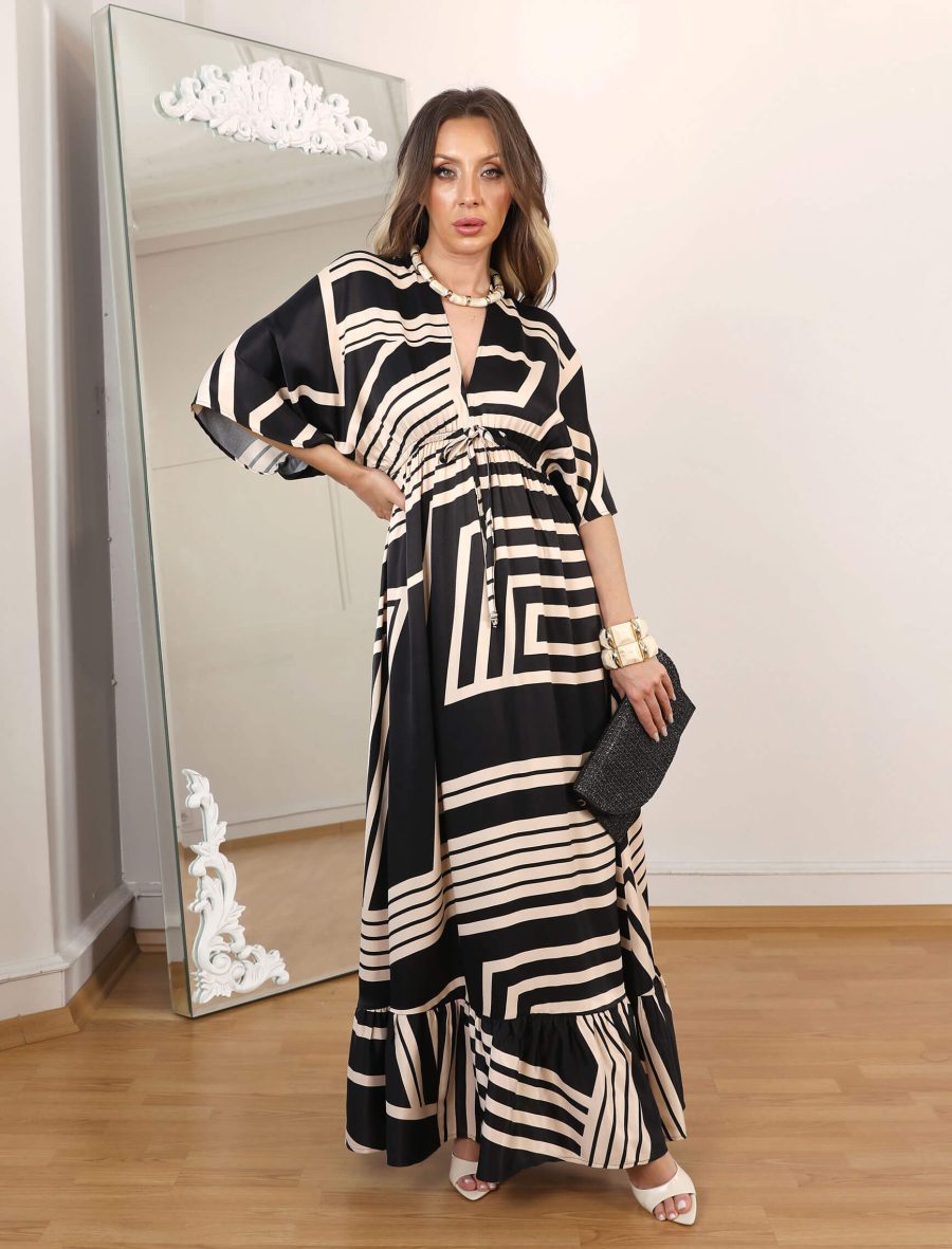 Siyah Çizgi Style Saten Elbise