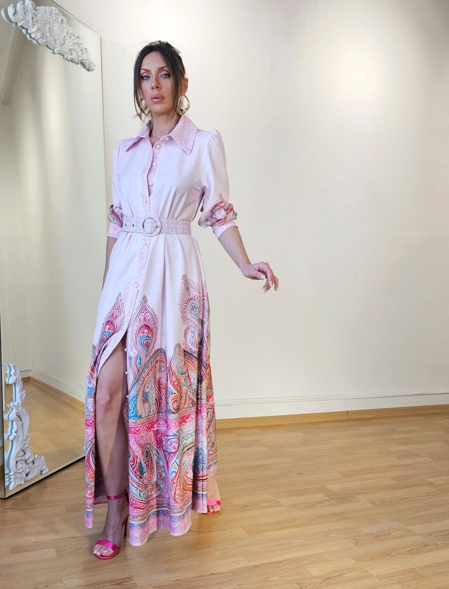 Pembe Şal Desen Premıum Elbise - Görsel 2
